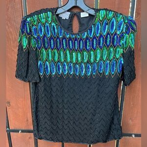 Stenay Vintage beaded silk sequin top glamorous size small